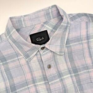 Rails Men's Large 100% Linen Light Blue‎ Plaid Button Up Long Sleeve Shirt